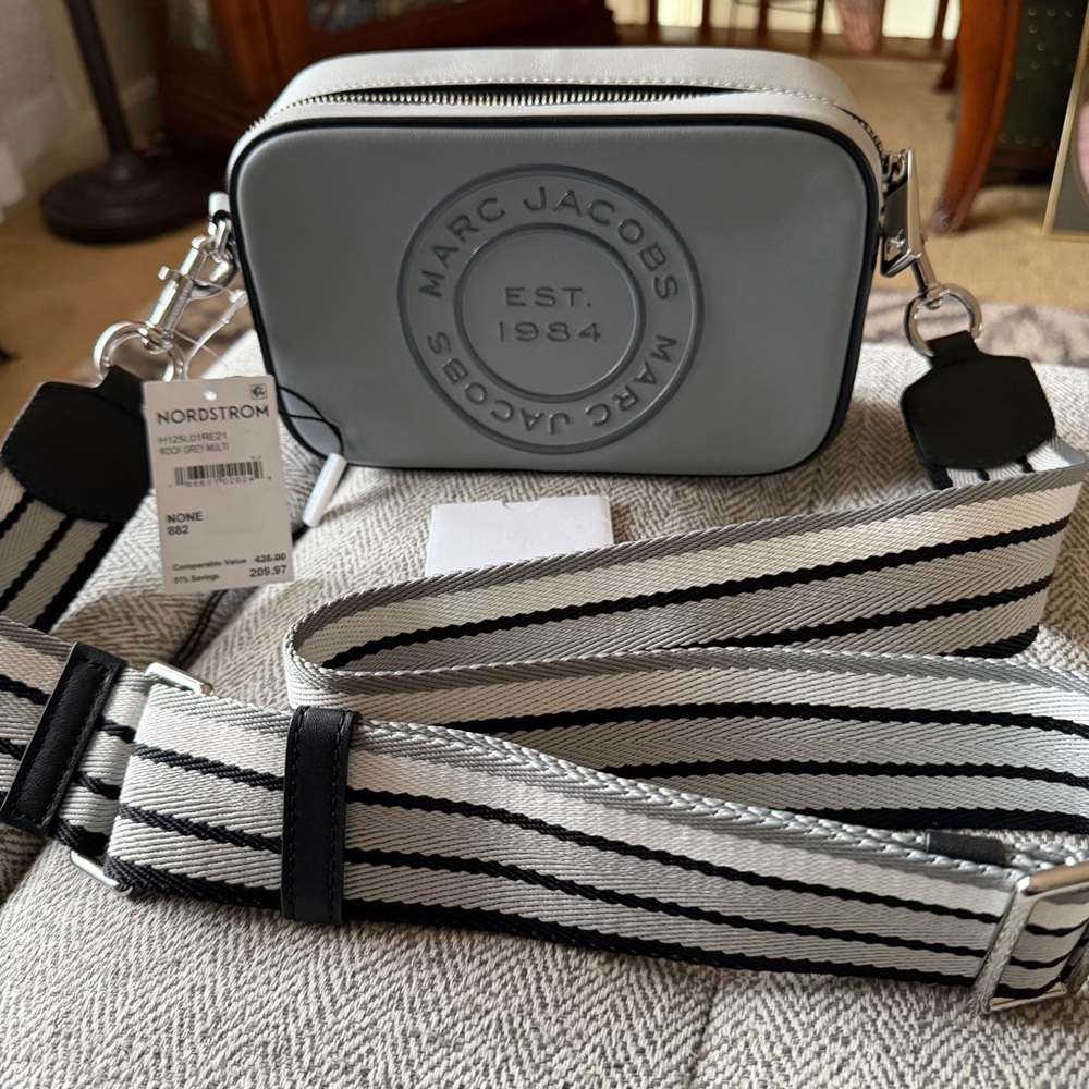 Marc Jacobs Gray Crossbody Bag with Striped Strap